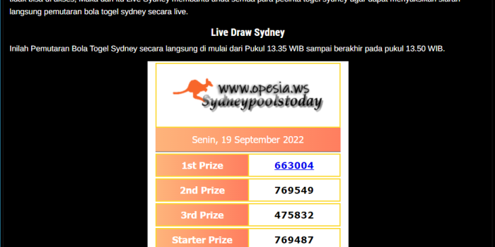 Live Draw Sydney