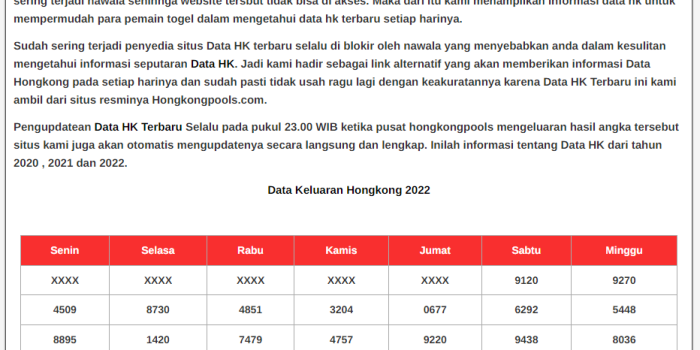 data pengeluaran hongkong