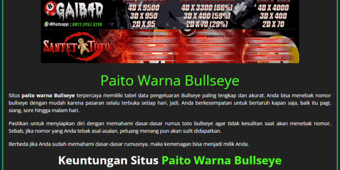 paito warna bullseye